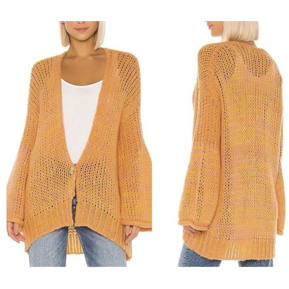 Free People Mustard Open-Knit Cardigan
